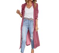 Ladies Long Lightweight Knit Outwear Coat Jacket Sweaters Casual Coat Velvet Loose Elastic Coat Long Outwear Coat Long Casual Coat Cardigan Pocket Solid Coat Long Wrap (Hot Pink, M)