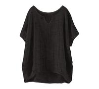Ladies Long Linen Tops Size 18 Longline Work Clothing Warehouse Deals Clearance Women's Summer Short Sleeve Solid Casual Loose Linen Top (01-B-Black, XL)