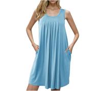 Ladies Long Nightdress Loose Sleeveless Nighties Womens Soft Nightwear Lightweight Lounge Printed Round Neck Loose Comfort Sleepwear Cotton Solid Color Spaghetti Strap Tank Midi Dress Sexy Negligees