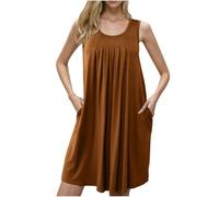 Ladies Long Nightdress Loose Sleeveless Nighties Womens Soft Nightwear Lightweight Lounge Printed Round Neck Loose Comfort Sleepwear Cotton Solid Color Spaghetti Strap Tank Midi Dress Sexy Negligees