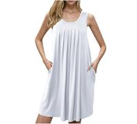 Ladies Long Nightdress Loose Sleeveless Nighties Womens Soft Nightwear Lightweight Lounge Printed Round Neck Loose Comfort Sleepwear Cotton Solid Color Spaghetti Strap Tank Midi Dress Sexy Negligees