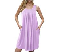 Ladies Long Nightdress Loose Sleeveless Nighties Womens Soft Nightwear Lightweight Lounge Printed Round Neck Loose Comfort Sleepwear Cotton Solid Color Spaghetti Strap Tank Midi Dress Sexy Negligees
