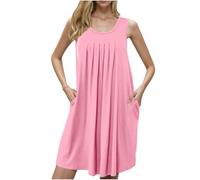 Ladies Long Nightdress Loose Sleeveless Nighties Womens Soft Nightwear Lightweight Lounge Printed Round Neck Loose Comfort Sleepwear Cotton Solid Color Spaghetti Strap Tank Midi Dress Sexy Negligees