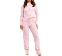Ladies Long Sleeve Button Up Ribbed Cardigan Top And Flared Bottom Pocket Trouser Lounge Wear Tracksuit Womens Winter Wear 2pc Co Ord Set