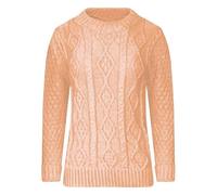 Ladies Long Sleeve Cable Knitted Sweatshirt Diamond Chunky Knit Sweater Womens Casual Wear Plain Jumper Top Peach UK 8