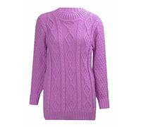Ladies Long Sleeve Cable Knitted Sweatshirt Diamond Chunky Knit Sweater Womens Casual Wear Plain Jumper Top Lilac UK 14