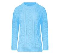 Ladies Long Sleeve Cable Knitted Sweatshirt Diamond Chunky Knit Sweater Womens Casual Wear Plain Jumper Top Sky Blue UK 14