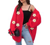 Ladies Long Sleeve Chunky Knitd Cardigans Flower Embroidered Cardigan Sweater Loose Knitted Cardigans Tops Handmade 3D Knitting Jumper Coats Daily Wear