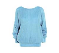 Ladies Long Sleeve Fishnet Knitted Sweatshirt Top Baggy Thick Sweater Womens Casual Wear Oversized Plain Jumper Sky Blue UK 18-20