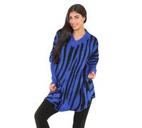 Ladies Long Sleeve Jumper Zebra Stripes Knitted Sweater Loose Fit Sweatshirt Top Womens Plus Size Tunics Loungewear Pullover Baggy Shirt Winter Warm Printed Top (Royal Blue UK 24-26)