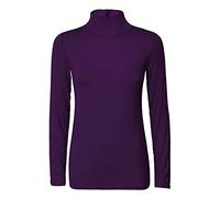 Ladies Long Sleeve Plain Turtle Neck Top Womens Casual Basic Polo Neck Top (Purple UK 12-14)