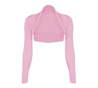LADIES LONG SLEEVE PLUS SIZE BOLERO SHRUG TOP WOMENS OPEN CARDIGAN TOP SIZE 8-26 (UK Size S/M 8-10, Baby Pink)