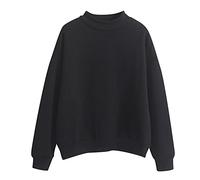 Ladies Long Sleeve Sweatshirt, Womens Basic Plain Crew Neck Sweatshirt Pullover Loose Fit Cotton Fall Top Jumpers Autumn Winter Thermal Fleece Tops Casual Solid Color Ladies Lightweight Hoodie Black