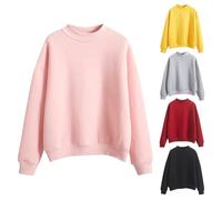 Ladies Long Sleeve Sweatshirt, Womens Basic Plain Crew Neck Sweatshirt Pullover Loose Fit Cotton Fall Top Jumpers Autumn Winter Thermal Fleece Tops Casual Solid Color Ladies Lightweight Hoodie