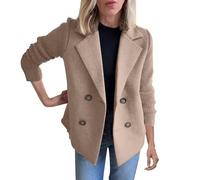 Ladies Long Sleeve Tops Stylish Plus Size Coat for Women 2025 Fall Solid Lapel Button Open Front Knitted Long Sleeve Blazer Fashion Double Breasted Winter Chunky Patchwork Work Jackets Coffee