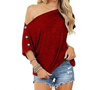 Ladies Long Sleeve Tops V Shape Blouse Personalised Gifts for Women Cocktail Womens Tops Fashion Blouses Solid Color Button Short Sleeve Off Shoulder Women's Blouse Womens Clothes Sale Clearance