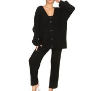 Ladies Long Sleeve V-Neck Cardigan With Flared Trouser Lounge Wear Set Womens Ribbed Knitted Front Buttons Sweater And Palazzo Co-ord Tracksuit