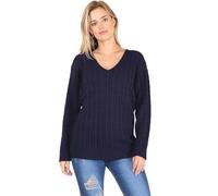 Ladies Long Sleeve V-Neck Knitted Cable Women’s Jumper Knitted Sweater Pull Over Jumper Top Knit Warm Winter Chunky Everyday Casual Pullover Plain Tops UK 8-59 Navy