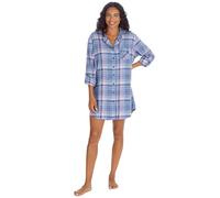 Ladies Long Sleeved Checked Nightshirt Nightie Brushed Cotton Blend Flannel Denim Medium