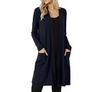Ladies Long Solid Color Cardigans with Pocket Knee-Length Long Black Cardigan Solid Color Women V Neck Long Sleeve Coat Outerwear Long Cardigans for Women UK Women's Fashion