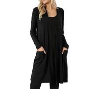 Ladies Long Solid Color Cardigans with Pocket Knee-Length Long Black Cardigan Solid Color Women V Neck Long Sleeve Coat Outerwear Long Cardigans for Women UK Women's Fashion
