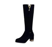 Ladies Long Suede Boots - Knee High Heeled Boots Women Stretch Lace Up Long Boot Over The Knee Boots Fashion Decorated Leg Boots Ladies Elegant Temperament Boots Comfortable Winter Boots