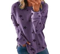 Ladies Long Tops Size 22 Black Lace Blouse Thank You Gifts Running Hiking Autumn and Winter European and American Loose Large Size Long Sleeved T Shirt Star Print Sweater Discounted Items for Sale