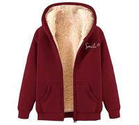 Ladies Longline Sweatshirts Plus Size Christmas Top Ladies Winter Jumpers Heated Clothing Women UK Varsity Jacket Womens Teddy Bear Hoodie Womens Blouses Hooded Duffle Coat (XL) Wine