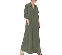 Ladies Loose Long Sleeve Printed Cotton Long Dress with Pockets Dressed to The Tens Jacket (Army Green-B, L)