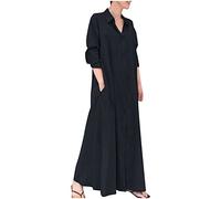 Ladies Loose Long Sleeve Printed Cotton Long Dress with Pockets Dressed to The Tens Jacket (Black-B, M)