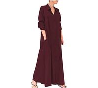 Ladies Loose Long Sleeve Printed Cotton Long Dress with Pockets Dressed to The Tens Jacket (Wine-B, M)