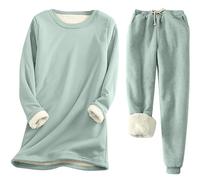 Ladies Lounge Wear Sets Womens Tracksuit Set Winter Sets For Women Long Sleeve Workout Set Co Ords Sets For Women Uk Autumn And Winter Solid Color O-Neck Plus Velvet Top Pocket Trousers Suit