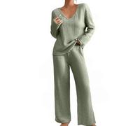 Ladies Loungewear Tracksuits Knitted Trousers Plus Size Lounge Sets Comfy Leisure Wear Sets Fleece Ribbed Track Suits Wide Leg Matching Joggers Set Airport Travel Outfit Pjs Sleepwear Homewear
