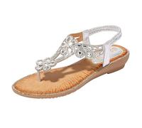 Ladies Low Wedge Heel Flatform Faux Leather Open Toe Sling Back T-Bar Diamante Gem Stone Flat Gladiator Summer Sandals