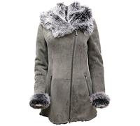 Infinity Leather Womens Grey Suede Hooded Merino Sheepskin Coat-Monrovia - Black - UK S/10 | EU 36 | US 6