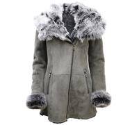 Ladies Luxurious Grey Suede Merino Sheepskin Coat with Toscana Collar