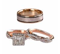 Ladies Luxury Rose Gold Sparkling Matching Rings Classic Fashion Square Zircon Engagement Rings Unisex Three Piece Set Ring Rose Gold Colored Sparkling Zircon Ring Anxiety Rings for Teens (A, A)
