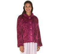 Ladies Luxury Soft Feel Embossed Button Front Bed Jacket Size UK 10-24 Plus (UK 18/20, Dark Rose)