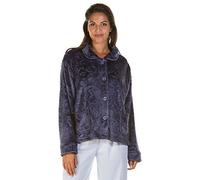 Ladies Luxury Soft Feel Embossed Button Front Bed Jacket Size UK 10-24 Plus (UK 22/24, Navy Blue)