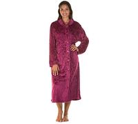 Ladies Luxury Soft Feel Embossed Button Front Long Gown Robe Wrap Small to Plus Sizes UK 10-24 (10/12, Dark Rose)