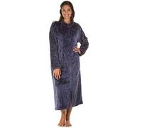 Ladies Luxury Soft Feel Embossed Zip Front Long Gown Robe Wrap Small to Plus Sizes UK 10-24 (10-12, Navy)