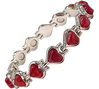 Ladies Magnetic Valentine Bracelet for Women with Red Heart Natural Polished Agate Gemstones - Fits Wrists up to 18 cm 7.0 inches Adjustable - with A Jewellery Gift Box