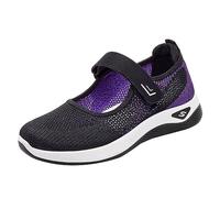 Ladies Mary Jane Walking Trainers Women Mesh Breathable Shoes Ballerina Hook and Loop Strap Athletic Sneakers Lightweight Fly Weave Cushioned Footwear for Nursing Long Standing Gym Work Summer Grey