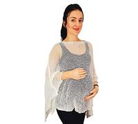 Ladies Maternity Pregnancy Cover Up Cape Crochet Lace Fish Net Batwing Poncho (One Size, Ivory)