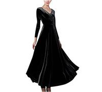 Ladies Maxi Dress Velvet Empire Waist Long Sleeve V Neck Long Dresses Womens Occasion Black Tie Event Party Gowns Vintage Solid A Line Swing Flared Dresses