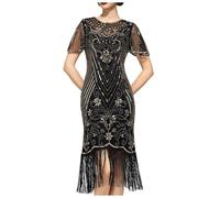 Ladies Maxi Dresses Uk - Ladies Skirts Sundresses Flapper Dresses 1920s Dresses Lace Neck Great Dresses Roaring 20s Costumes With Sleeve For Harlem Nights/Cocktail/Party (Rose Gold XXL)