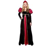 LADIES MEDIEVAL QUEEN MEDIEVAL OUTFIT - (BLACK, RED), Red, XS UK 6 -8