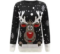 Ladies Men Womens Unisex Christmas Jumper baggy jumper Xmas 3D Novelty star wars Yoda Dark Vader elf reindeer Retro Sweater Vintage 70 (UK SIZE 20-22, smilly rudolph black)