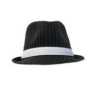 Ladies Mens Adult Gangster Gangsta Bugsy Malone Black/White Pinstripe Trilby Fancy Dress Hat