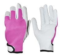 Ladies / Mens Leather Gardening Gloves Thorn Proof Garden Work Gloves Non Slip (Pink, Large)